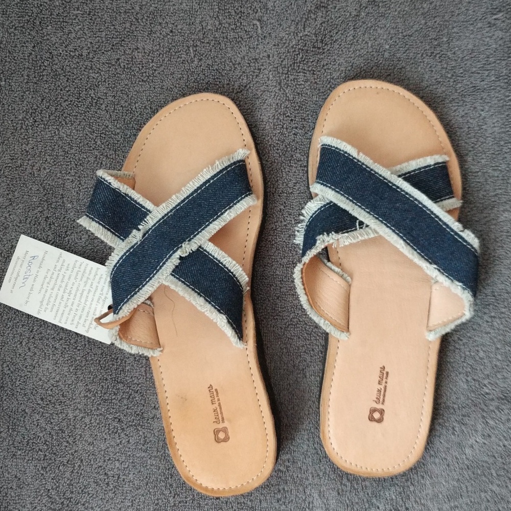 Nwot tire denim sandals - handmade in Haiti